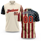 Custom Cream Red-Navy 3D American Flag Performance Golf Polo Shirt