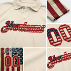 Custom Cream Red-Navy 3D American Flag Performance Golf Polo Shirt detail