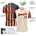 Custom Cream Red-Navy 3D American Flag Performance Golf Polo Shirt photo 3