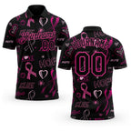 Custom Black Pink 3D Pattern Design Pink Ribbon Breast Cancer Awareness Month Women Health Care Support Performance Golf Polo Shirt