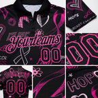 Custom Black Pink 3D Pattern Design Pink Ribbon Breast Cancer Awareness Month Women Health Care Support Performance Golf Polo Shirt detail