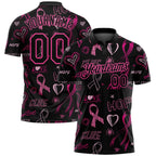 Custom Black Pink 3D Pattern Design Pink Ribbon Breast Cancer Awareness Month Women Health Care Support Performance Golf Polo Shirt photo 1