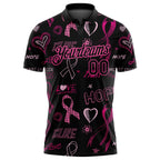 Custom Black Pink 3D Pattern Design Pink Ribbon Breast Cancer Awareness Month Women Health Care Support Performance Golf Polo Shirt photo 2