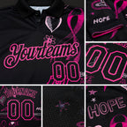 Custom Black Pink 3D Pattern Design Pink Ribbon Breast Cancer Awareness Month Women Health Care Support Performance Golf Polo Shirt detail
