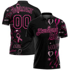 Custom Black Pink 3D Pattern Design Pink Ribbon Breast Cancer Awareness Month Women Health Care Support Performance Golf Polo Shirt photo 1