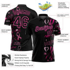 Custom Black Pink 3D Pattern Design Pink Ribbon Breast Cancer Awareness Month Women Health Care Support Performance Golf Polo Shirt photo 3