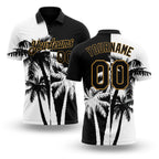 Custom Black White-Old Gold 3D Pattern Design Hawaii Coconut Trees Performance Golf Polo Shirt