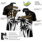 Custom Black White-Old Gold 3D Pattern Design Hawaii Coconut Trees Performance Golf Polo Shirt photo 3