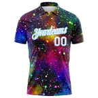 Custom Galactic White-Light Blue 3D Performance Golf Polo Shirt photo 2