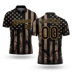 Custom Camo Black-Old Gold American Flag Performance Salute To Service Golf Polo Shirt