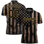 Custom Camo Black-Old Gold American Flag Performance Salute To Service Golf Polo Shirt photo 1
