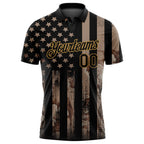 Custom Camo Black-Old Gold American Flag Performance Salute To Service Golf Polo Shirt photo 2