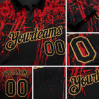 Custom Black Old Gold-Red 3D Pattern Design Sharp Shape Performance Golf Polo Shirt detail