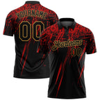 Custom Black Old Gold-Red 3D Pattern Design Sharp Shape Performance Golf Polo Shirt photo 1
