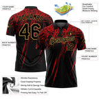 Custom Black Old Gold-Red 3D Pattern Design Sharp Shape Performance Golf Polo Shirt photo 3