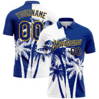 Custom White Royal-Gold 3D Pattern Design Hawaii Coconut Trees Performance Golf Polo Shirt photo 1