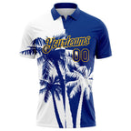 Custom White Royal-Gold 3D Pattern Design Hawaii Coconut Trees Performance Golf Polo Shirt photo 2