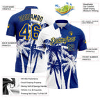 Custom White Royal-Gold 3D Pattern Design Hawaii Coconut Trees Performance Golf Polo Shirt photo 3