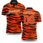 Custom Orange Cream-Black 3D Pattern Design Tiger Print Performance Golf Polo Shirt
