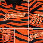 Custom Orange Cream-Black 3D Pattern Design Tiger Print Performance Golf Polo Shirt detail
