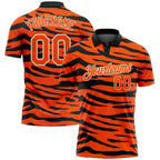 Custom Orange Cream-Black 3D Pattern Design Tiger Print Performance Golf Polo Shirt photo 1