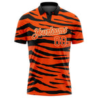 Custom Orange Cream-Black 3D Pattern Design Tiger Print Performance Golf Polo Shirt photo 2