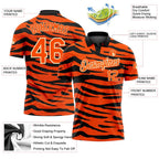 Custom Orange Cream-Black 3D Pattern Design Tiger Print Performance Golf Polo Shirt photo 3