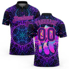 Custom Black Purple Pink 3D Pattern Design Magic Mushrooms Over Sacred Geometry Psychedelic Hallucination Performance Golf Polo Shirt