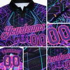 Custom Black Purple Pink 3D Pattern Design Magic Mushrooms Over Sacred Geometry Psychedelic Hallucination Performance Golf Polo Shirt detail