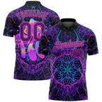 Custom Black Purple Pink 3D Pattern Design Magic Mushrooms Over Sacred Geometry Psychedelic Hallucination Performance Golf Polo Shirt photo 1