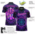 Custom Black Purple Pink 3D Pattern Design Magic Mushrooms Over Sacred Geometry Psychedelic Hallucination Performance Golf Polo Shirt photo 3