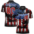 Custom Black Red-Royal 3D Eagle American Flag Performance Golf Polo Shirt photo 1