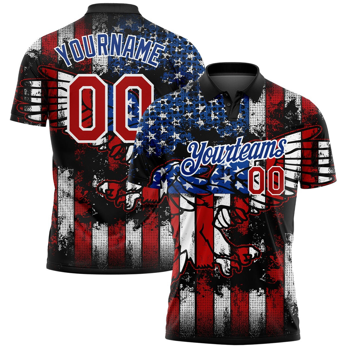 Custom Black Red-Royal 3D Eagle American Flag Performance Golf Polo Shirt photo 1