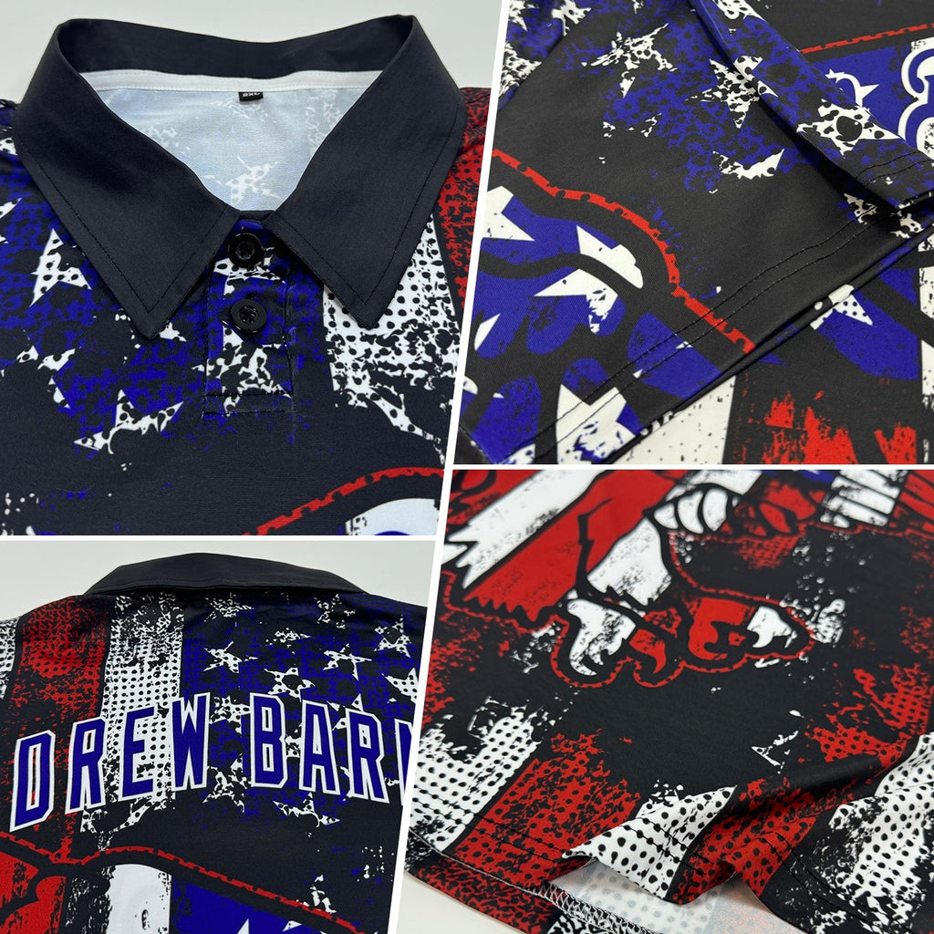 Custom Black Red-Royal 3D Eagle American Flag Performance Golf Polo Shirt photo 2