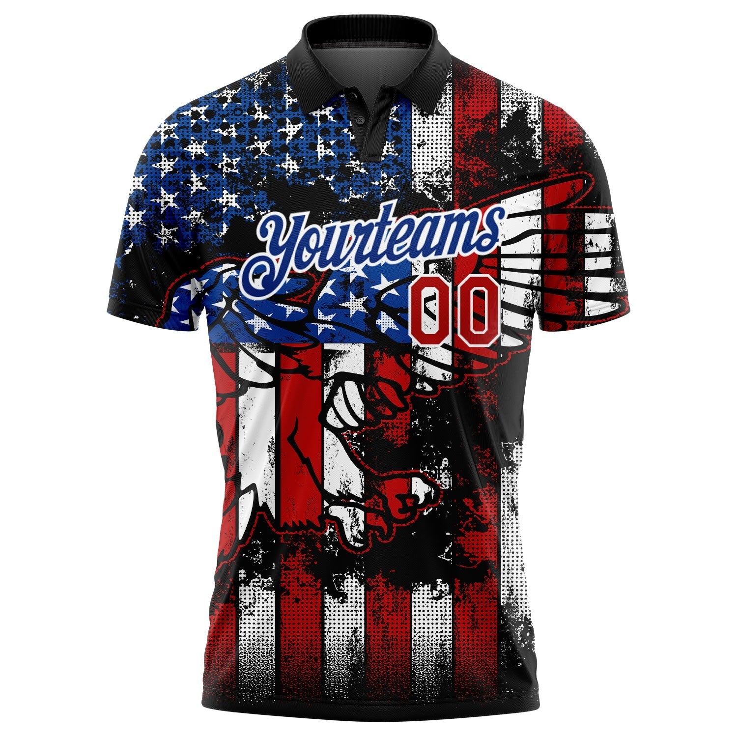 Custom Black Red-Royal 3D Eagle American Flag Performance Golf Polo Shirt photo 3