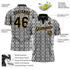 Custom Black Old Gold 3D Pattern Design Snakeskin Performance Golf Polo Shirt photo 2