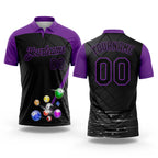 Custom Black Purple 3D Pattern Design Billiards Performance Polo Shirt