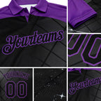 Custom Black Purple 3D Pattern Design Billiards Performance Polo Shirt detail