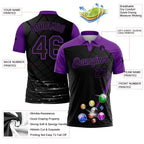 Custom Black Purple 3D Pattern Design Billiards Performance Polo Shirt photo 2