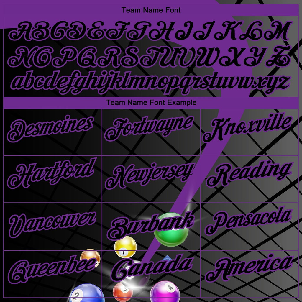 Custom Black Purple 3D Pattern Design Billiards Performance Polo Shirt photo 3