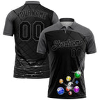 Custom Black Gray 3D Pattern Design Billiards Performance Polo Shirt photo 1