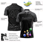 Custom Black Gray 3D Pattern Design Billiards Performance Polo Shirt photo 2