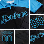 Custom Black Sky Blue 3D Pattern Design Billiards Performance Polo Shirt detail