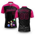 Custom Black Hot Pink 3D Pattern Design Billiards Performance Polo Shirt