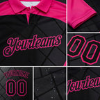 Custom Black Hot Pink 3D Pattern Design Billiards Performance Polo Shirt detail