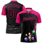 Custom Black Hot Pink 3D Pattern Design Billiards Performance Polo Shirt photo 1