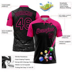 Custom Black Hot Pink 3D Pattern Design Billiards Performance Polo Shirt photo 2