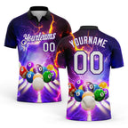 Custom Purple White-Black 3D Pattern Design Billiards Performance Polo Shirt