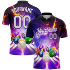 Custom Purple White-Black 3D Pattern Design Billiards Performance Polo Shirt photo 1