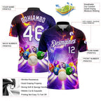 Custom Purple White-Black 3D Pattern Design Billiards Performance Polo Shirt photo 2